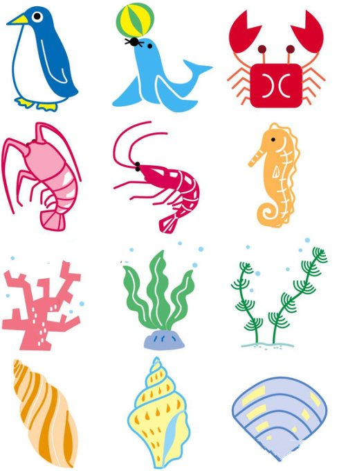 幼儿彩色海洋生物简笔画图片-1