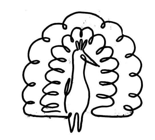 一笔画孔雀开屏的画法-1