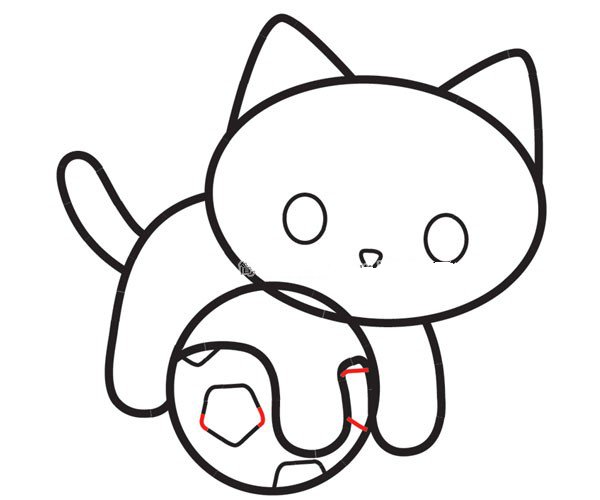 如何画一只可爱的小猫在足球上玩耍-11