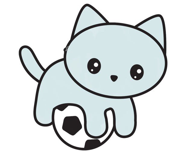 如何画一只可爱的小猫在足球上玩耍-12