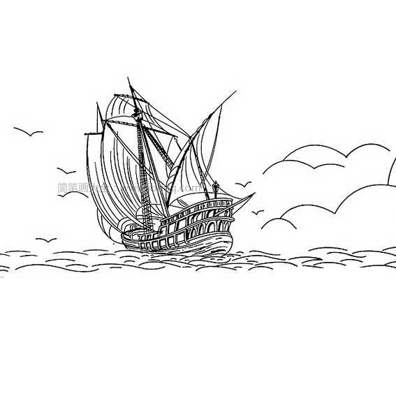 海上的帆船简笔画-1
