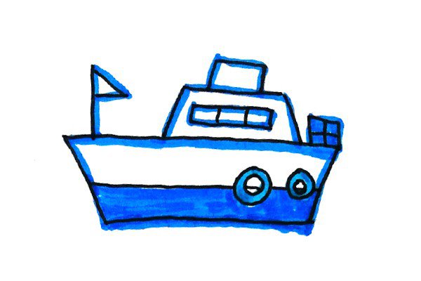 清新海洋风格轮船简笔画-3