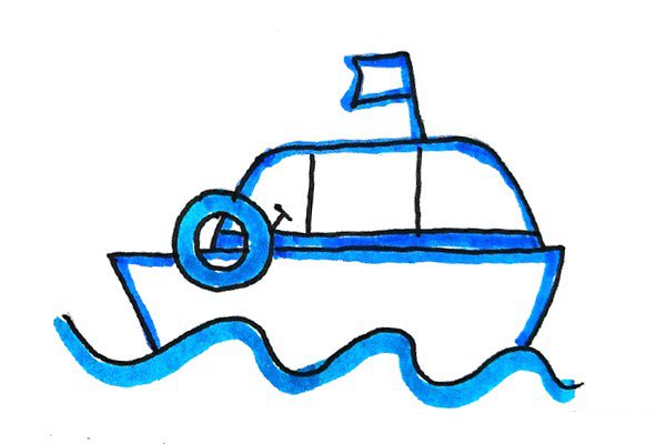清新海洋风格轮船简笔画-4