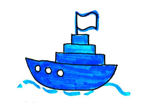 清新海洋风格轮船简笔画-5
