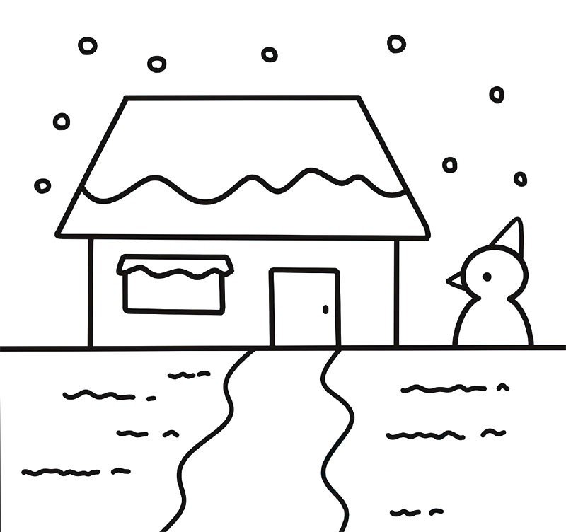 雪景房子简笔画图片-1