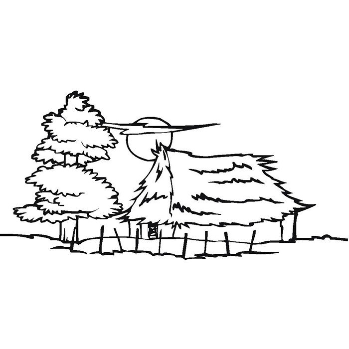 月夜下的茅屋简笔画-1