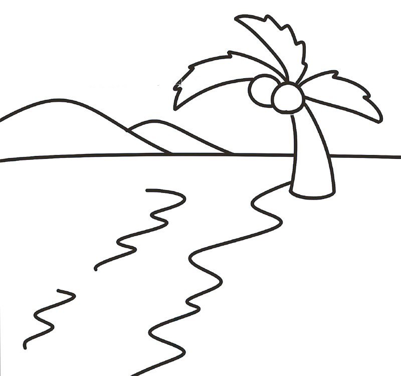 海滩美景简笔画图片-1