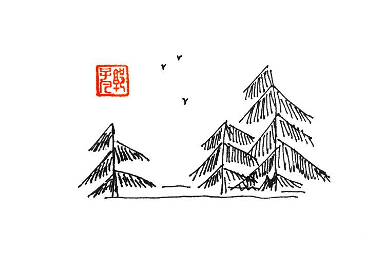 风和日丽春天风景简笔画-1