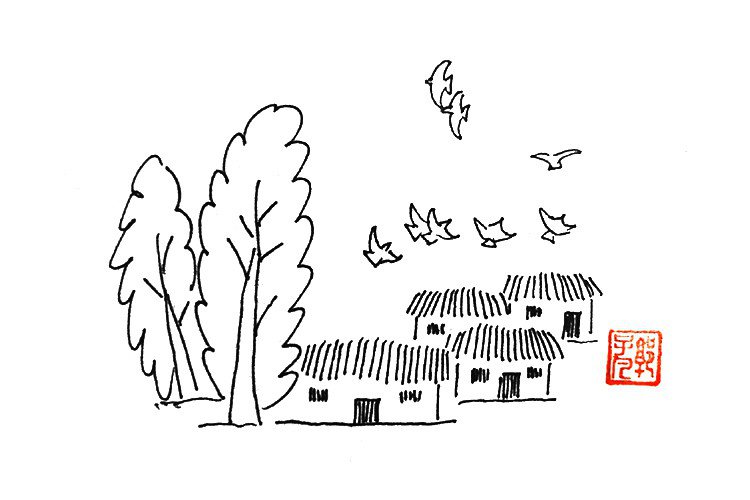 风和日丽春天风景简笔画-3