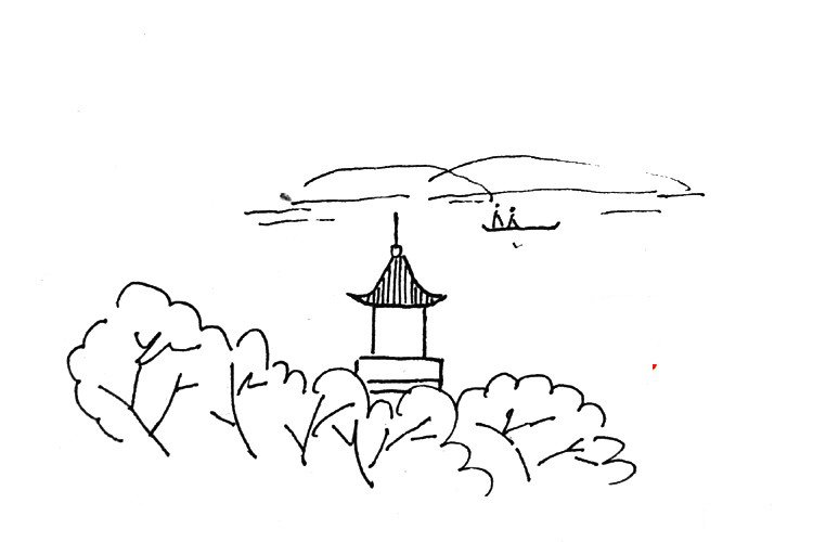 风和日丽春天风景简笔画-7