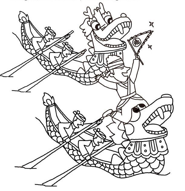 端午节简笔画素材_龙舟比赛简笔画-1