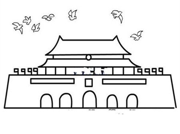 天安门与和平鸽简笔画图片-1
