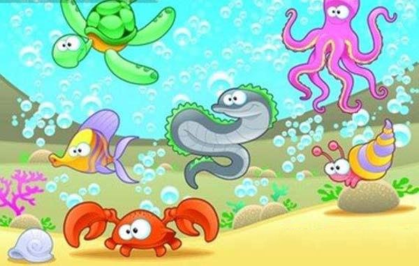 海洋世界带颜色简笔画图片大全-1