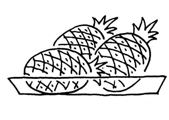 盘子里的三个菠萝简笔画图片大全-1