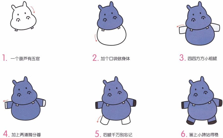 大河马简笔画的分步画法-1