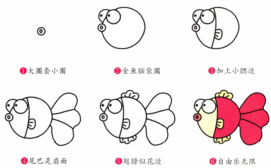 漂亮的小金鱼简笔画画法教程-1