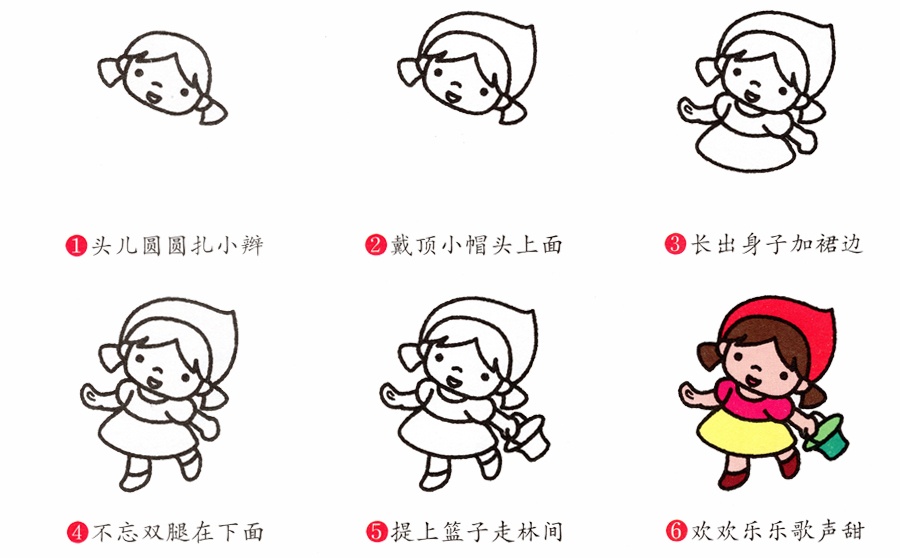 可爱的小红帽简笔画步骤教程-1