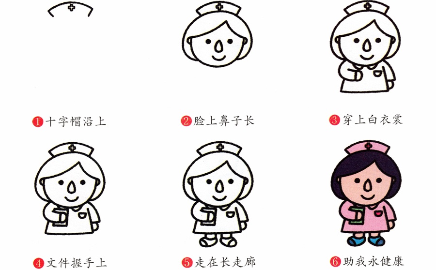 护士姐姐简笔画步骤画法-1