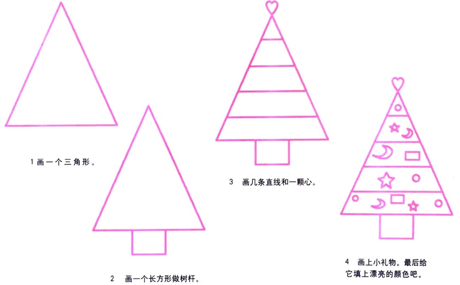卡通三角圣诞树简笔画画法-1
