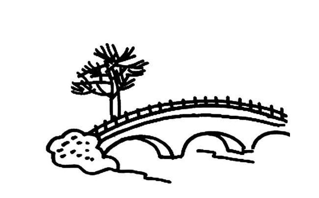 幼儿春天风景简笔画《桥上风景》-1