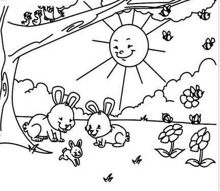 优美风景简笔画作品《春天森林》-1