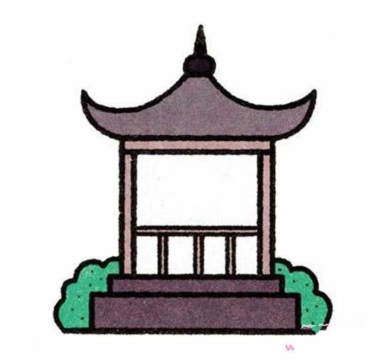 有颜色的凉亭简笔画图片-1