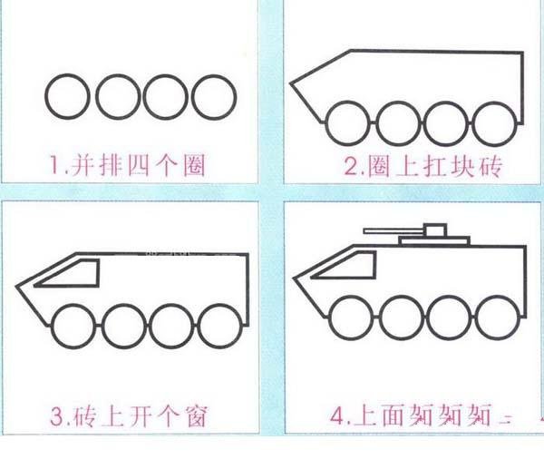 装甲车的简笔画画法步骤：怎么画装甲车-1