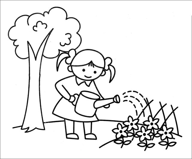 小女孩浇花简笔画-1