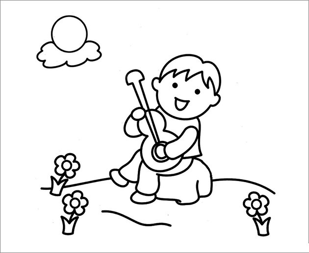 小男孩弹吉他简笔画-1