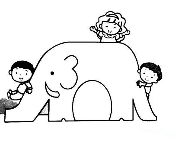 小孩玩滑滑梯简笔画图片-1
