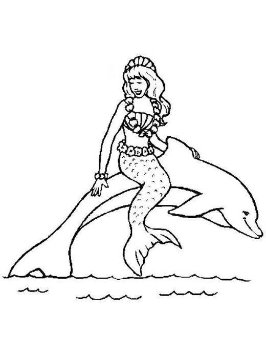 美人鱼故事简笔画：美人鱼和海豚-1