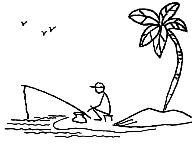 海边垂钓简笔画-1