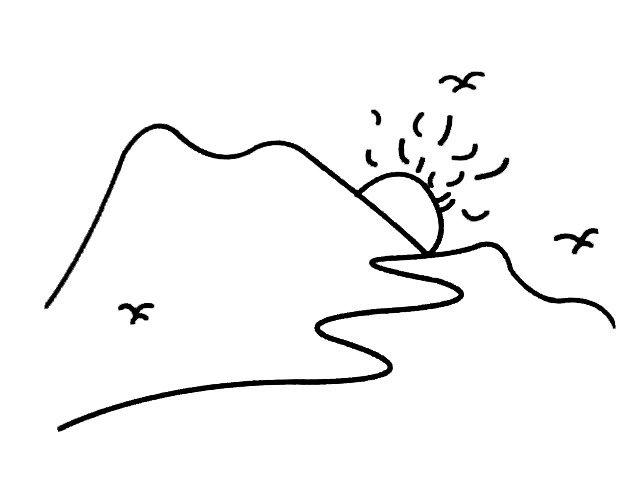 日落西山简笔画-1